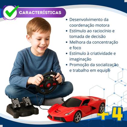 Imagem de Carro De Controle Remoto Carrinho Hot Volante Pedais Sensor Movimento Brinquedo Menino