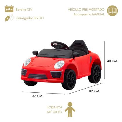 Imagem de Carro de Passeio Infantil c/Controle Carrinho Elétrico Motorizado Porsche Esportivo Vermelho Luz Led