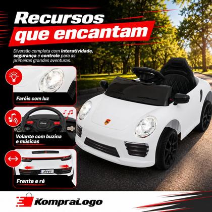 Imagem de Carro Elétrico Infantil Compact Zippy Toys Branco 6V com Controle Remoto, Faróis, Buzina e Músicas