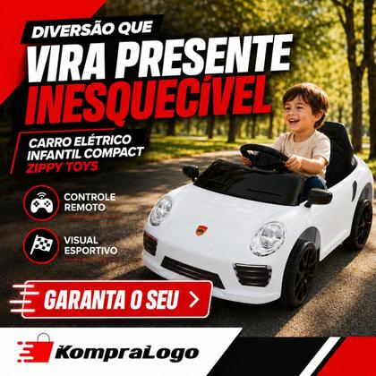 Imagem de Carro Elétrico Infantil Compact Zippy Toys Branco 6V com Controle Remoto, Faróis, Buzina e Músicas