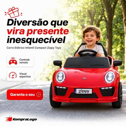 Imagem de Carro Elétrico Infantil Compact Zippy Toys Vermelho 6V com Controle Remoto, Faróis, Buzina e Músicas