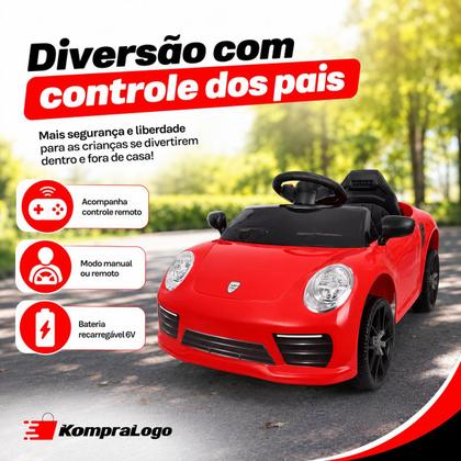 Imagem de Carro Elétrico Infantil Compact Zippy Toys Vermelho 6V com Controle Remoto, Faróis, Buzina e Músicas