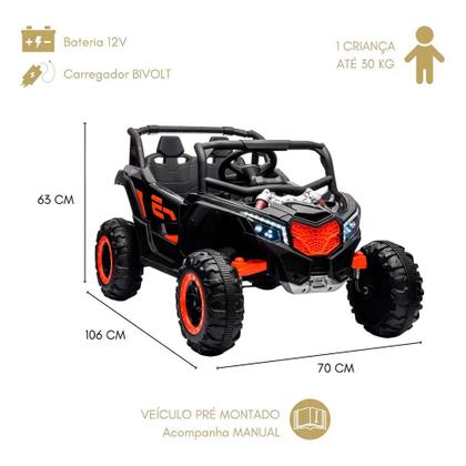 Imagem de Carro Elétrico Infantil Jipe UTV 12V Preto Domni