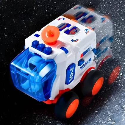 Imagem de Carro Espacial Laranja com Astronauta Compartimentos e Movimento a Fricção para Estimular a Imaginação Infantil