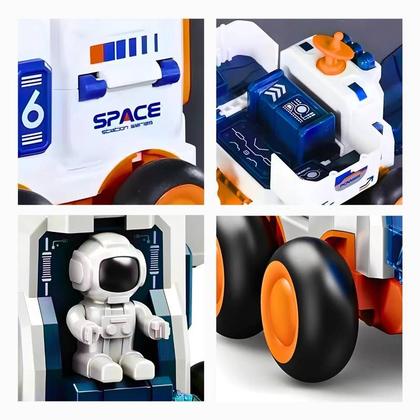 Imagem de Carro Espacial Laranja com Astronauta Compartimentos e Movimento a Fricção para Estimular a Imaginação Infantil