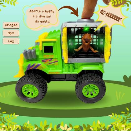 Imagem de Carro Friccao Dino Transporte Luz e Som Verde DM Toys Brinquedo Infantil Recreativo