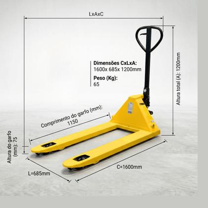Imagem de Carro Hidraulico Paleteira 3Ton Rodas Tandem Nylon Largo BF-685-1150-2N BELTOOLS