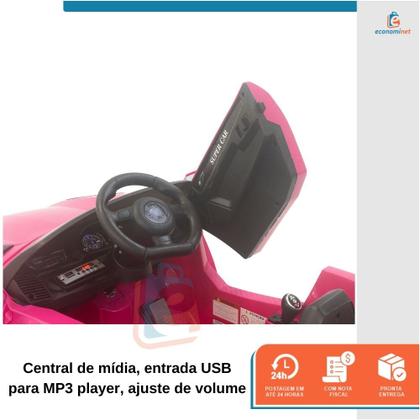 Imagem de Carro motorizado passeio elétrico automático com pedal controle remoto para criança 6v mp3 micro sd bluetooth controle de volume faróis a bateria Rosa