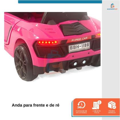 Imagem de Carro motorizado passeio elétrico automático com pedal controle remoto para criança 6v mp3 micro sd bluetooth controle de volume faróis a bateria Rosa