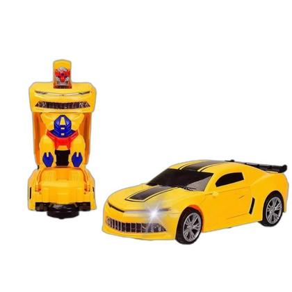Imagem de Carro Robô Transformers Bate E Volta Amarelo Com Som E Luz