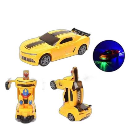 Imagem de Carro Robô Transformers Bate E Volta Amarelo Com Som E Luz