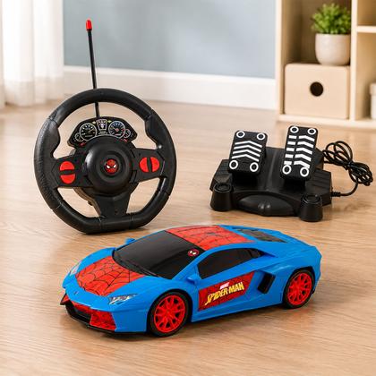 Imagem de Carro Spider-Man Com Volante E Pedais Controle Remoto Infantil Recarregável USB Brinquedo Marvel