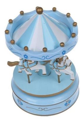Imagem de Carrossel Caixa Musical Infantil Cavalinho Decora Azul