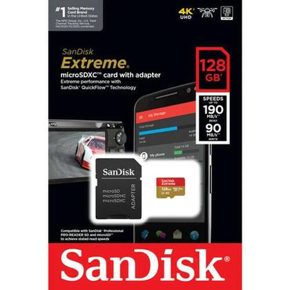 Imagem de Cartão de Memória 128gb Micro Sd Extreme 190mbs Sandisk (Drones, Câmeras de Ação)