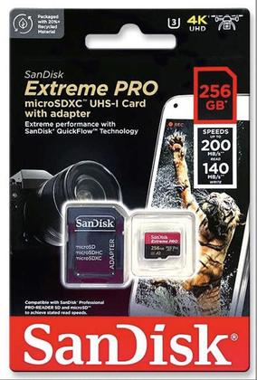 Imagem de Cartão de Memória 256gb Micro Sd Extreme Pro 170mbs Sandisk Drones, Câmeras de Ação enviando de 200mbs