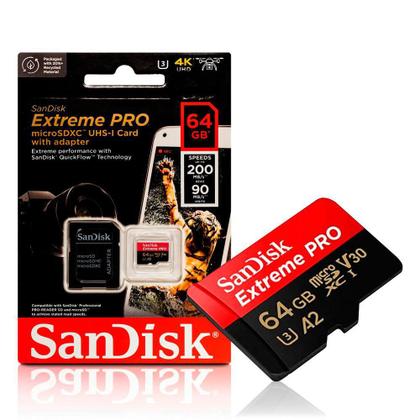 Imagem de Cartão de Memória 64gb Micro Sd Extreme Pro 170mbs Sandisk Drones, Câmeras de Ação sendo enviado de 200mbs