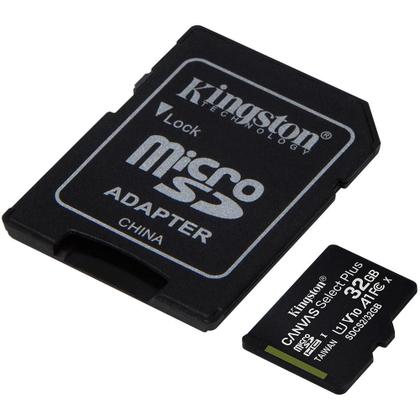 Imagem de Cartão de Memória Kingston Canvas Select Plus MicroSD 32GB Classe 10 com Adaptador, Câmeras Automáticas/Dispositivos Android - SDCS2/32GB