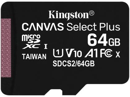 Imagem de Cartão de Memória Kingston Canvas Select Plus MicroSD 64GB Classe 10 com Adaptador