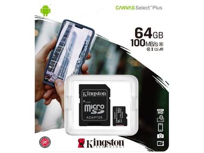 Imagem de Cartão de Memória Kingston Canvas Select Plus MicroSD 64GB Classe 10 com Adaptador
