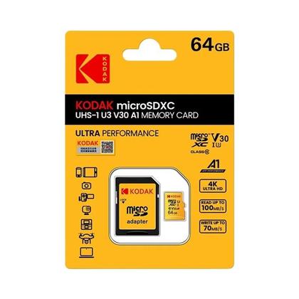 Imagem de Cartão de Memória Kodak microSD U3 A1 V30 - 32GB, 64GB, 128GB, 256GB (Classe 10)