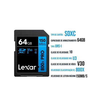 Imagem de Cartao de Memoria Lexar 64GB SDXC-UHS-I Blue Series 800X Pro Classe 10 LSD0800P064G-BNNNU