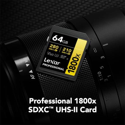 Imagem de Cartão de memória Lexar Professional 1800x SDXC UHS-II 64GB Gold