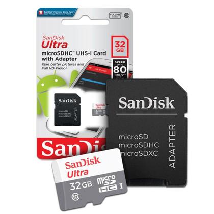 Imagem de Cartão De Memória Micro SD Sandisk Com Adaptador Ultra 32GB 80MB/s