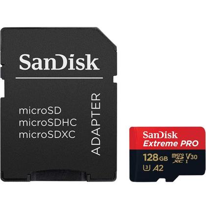Imagem de Cartão de Memória Micro SD Sandisk Extreme Pro 200-90 MB/s U3 com Adaptador de 128 GB