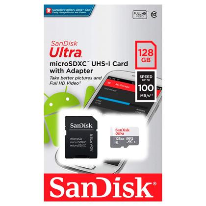Imagem de Cartao de Memoria Micro SD Sandisk Ultra 2X1 C10 128GB 100MBS - (SDSQUNR-128-GN3MA)