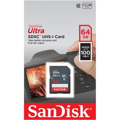Imagem de Cartão de Memória SanDisk Ultra SDHC UHS-I, 64GB, 100MB/s - SDSDUNR-064G-GN3IN