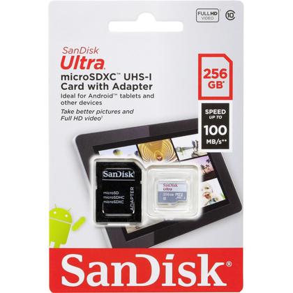 Imagem de Cartao de Memoria Sandisk Ultra SDSQUNR-256G-GN6TA - 256GB - Micro SD com Adaptador - 100MB/s