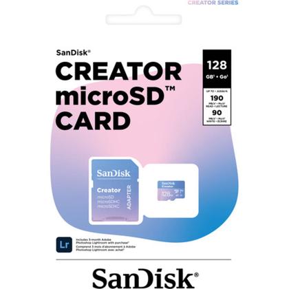Imagem de Cartão memória sandisk micro sd xc 128gb 190mb/s creator uhs-i v30 sdsqxaa-128g-gn6ms
