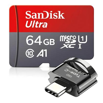 Imagem de Cartão Micro SD SanDisk A1 De 256GB 128GB 64GB 32GB Classe 10 UHS-1 Com Leitor Tipo-C