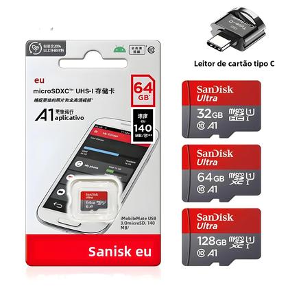 Imagem de Cartão Micro SD SanDisk A1 De 256GB 128GB 64GB 32GB Classe 10 UHS-1 Com Leitor Tipo-C