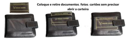 Imagem de Carteira Águia Couro Fecho Botão Em Couro Com Visor Externo Couro Legítimo Porta Cartões Dinheiro CNH Fina Compacta Resistente Presente Elegante
