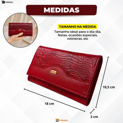 Imagem de Carteira Couro Feminina Grande Zíper Croco Premium Porta Cartão Elegante Luxo Monolo - Preto - Único - Feminina