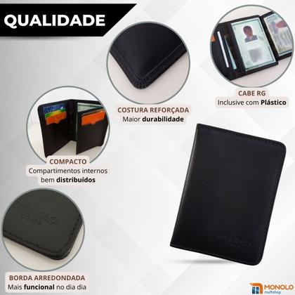 Imagem de Carteira Couro Legítimo Masculina Porta Cartão Crédito Pequena Slim Fina Compacta Monolo