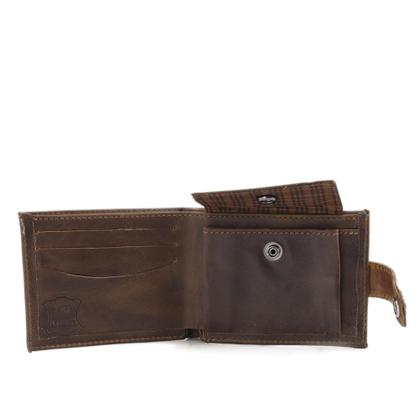 Imagem de Carteira Couro Masculina Porta Cartão Moedas Documentos Fecho de Botão