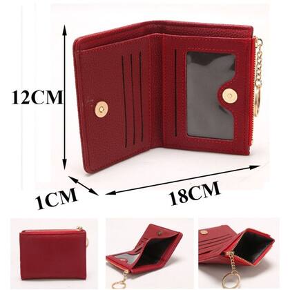 Imagem de Carteira Curta Cor Sólida Vintage , Porta Moedas Bifold Portátil Cartões De Crédito Feminino ld60