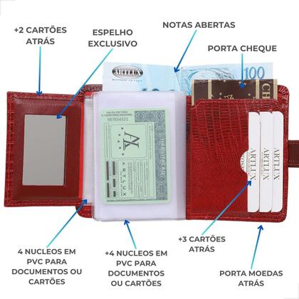 Imagem de Carteira Feminina de Couro Legítimo Lezard Com Espelho