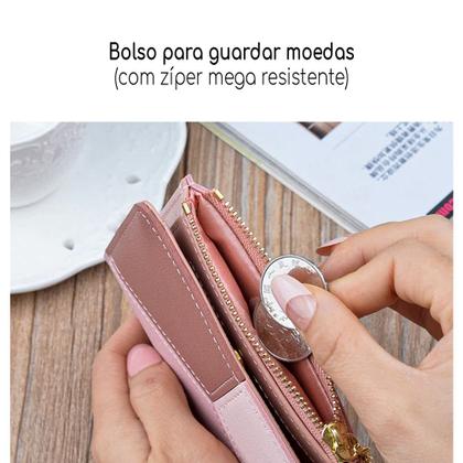 Imagem de Carteira Feminina Slim Pequena Porta Cartão Documentos Couro