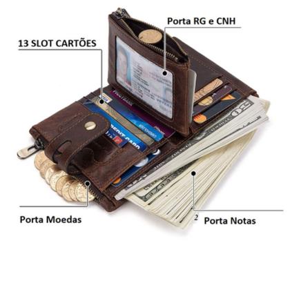 Imagem de Carteira Jeep Masculina Feminina De Couro 100% Legítimo dia dos Namorados Porta moedas Ziper Porta Cartões