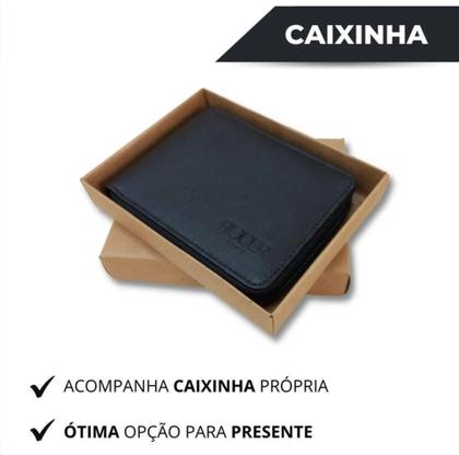 Imagem de Carteira Masculina Couro Legitimo Lisa pequena Marrom Preto Porta Cartão Moedas RG CNH com Ziper Presente Pais + Caixa