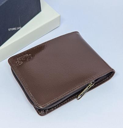 Imagem de Carteira Masculina Couro Legitimo Lisa pequena Marrom Preto Porta Cartão Moedas RG CNH com Ziper Presente Pais + Caixa