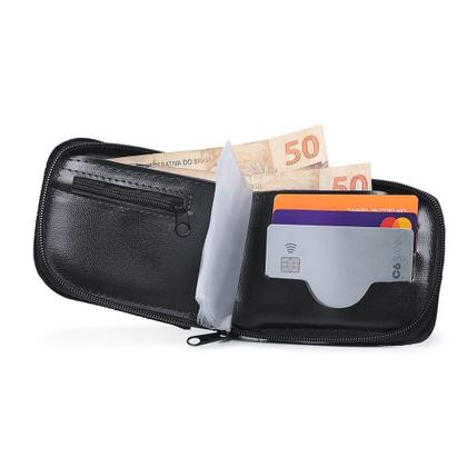 Imagem de carteira masculina couro ziper grande cartao nota