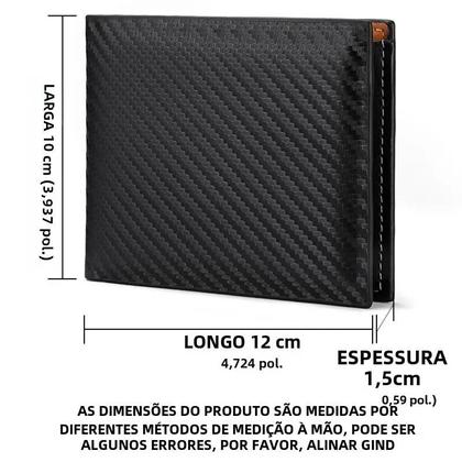 Imagem de Carteira Masculina Curta de Fibra de Carbono com Zíper e Porta-Cartões