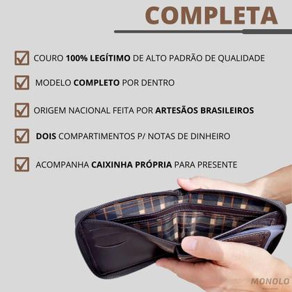 Imagem de Carteira Masculina de Couro Legítimo Grande com Ziper externo Completa grande executiva porta documentos