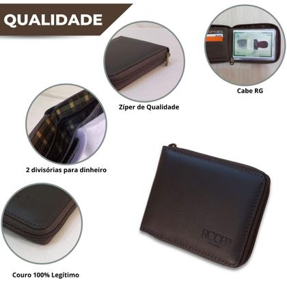 Imagem de Carteira Masculina de Couro Legítimo Grande com Ziper externo Completa grande executiva porta documentos