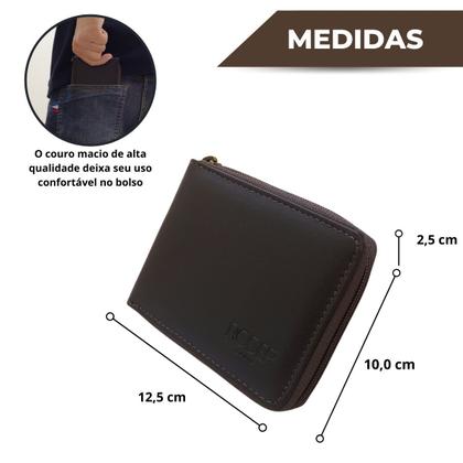 Imagem de Carteira Masculina de Couro Legítimo Grande com Ziper externo Completa grande executiva porta documentos