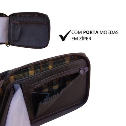 Imagem de Carteira Masculina de Couro Legítimo Grande com Ziper externo Completa grande executiva porta documentos